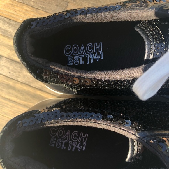 NWOT Coach Sequin Black Sneakers 6.5 B - Picture 4 of 8